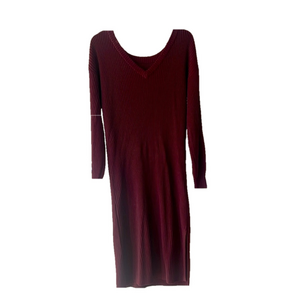 maroon v neck ribbed sweater dress